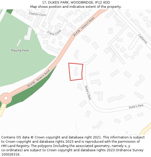 17, DUKES PARK, WOODBRIDGE, IP12 4DD: Location map and indicative extent of plot