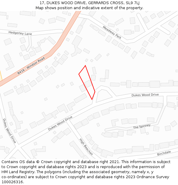 17, DUKES WOOD DRIVE, GERRARDS CROSS, SL9 7LJ: Location map and indicative extent of plot