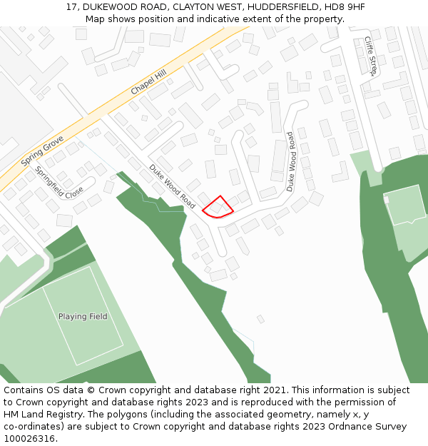 17, DUKEWOOD ROAD, CLAYTON WEST, HUDDERSFIELD, HD8 9HF: Location map and indicative extent of plot