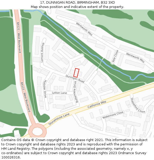 17, DUNNIGAN ROAD, BIRMINGHAM, B32 3XD: Location map and indicative extent of plot