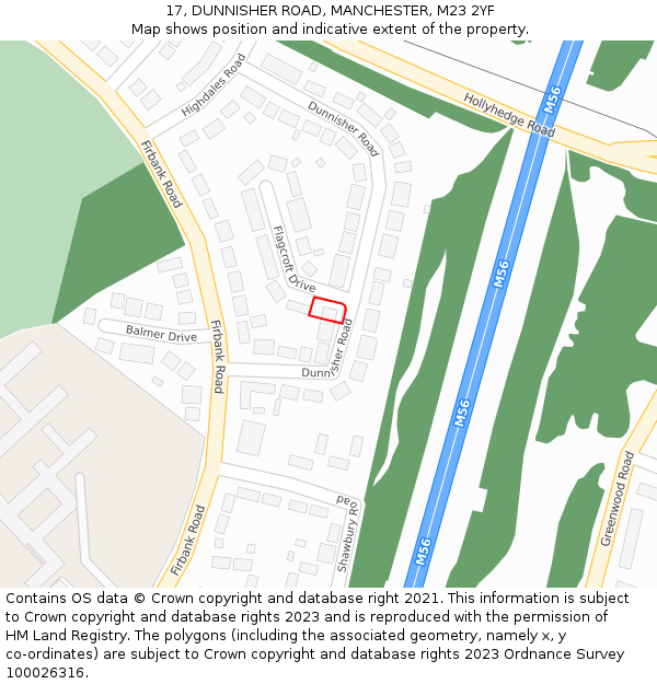 17, DUNNISHER ROAD, MANCHESTER, M23 2YF: Location map and indicative extent of plot