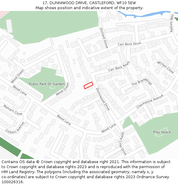 17, DUNNIWOOD DRIVE, CASTLEFORD, WF10 5EW: Location map and indicative extent of plot