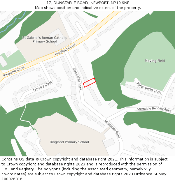 17, DUNSTABLE ROAD, NEWPORT, NP19 9NE: Location map and indicative extent of plot
