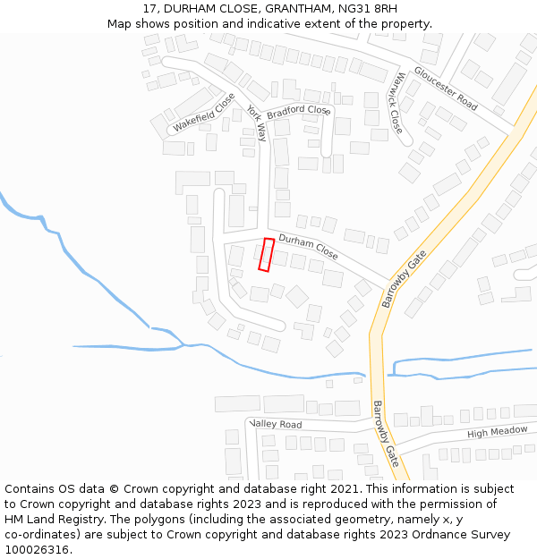 17, DURHAM CLOSE, GRANTHAM, NG31 8RH: Location map and indicative extent of plot