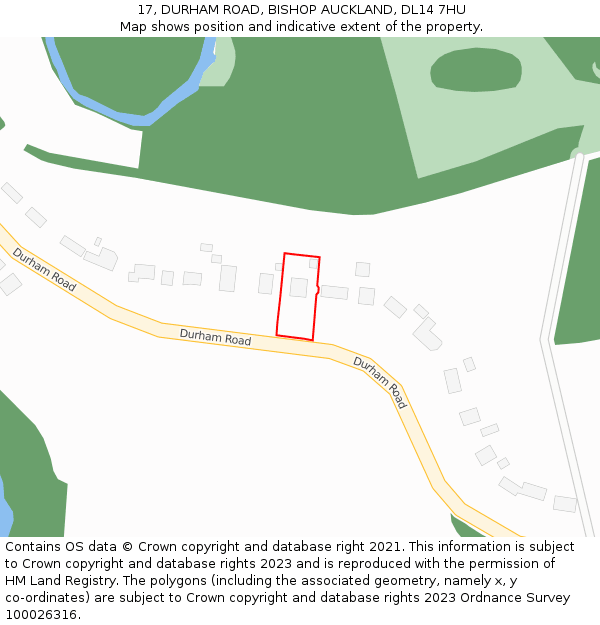 17, DURHAM ROAD, BISHOP AUCKLAND, DL14 7HU: Location map and indicative extent of plot