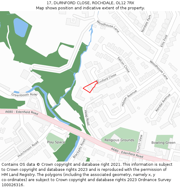 17, DURNFORD CLOSE, ROCHDALE, OL12 7RX: Location map and indicative extent of plot