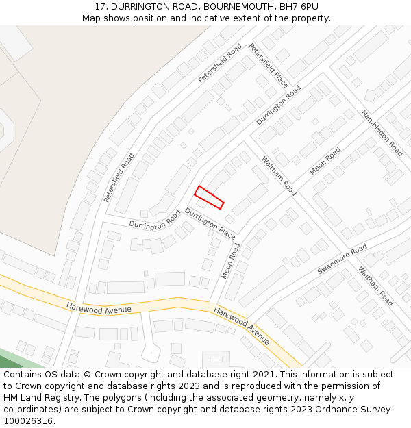 17, DURRINGTON ROAD, BOURNEMOUTH, BH7 6PU: Location map and indicative extent of plot