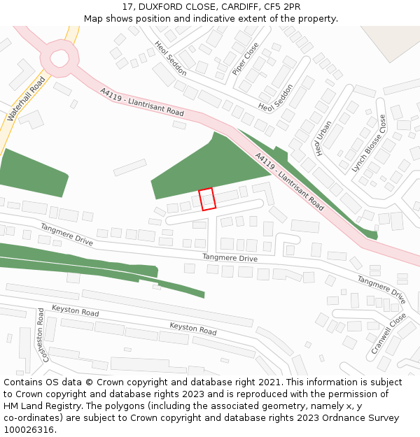 17, DUXFORD CLOSE, CARDIFF, CF5 2PR: Location map and indicative extent of plot