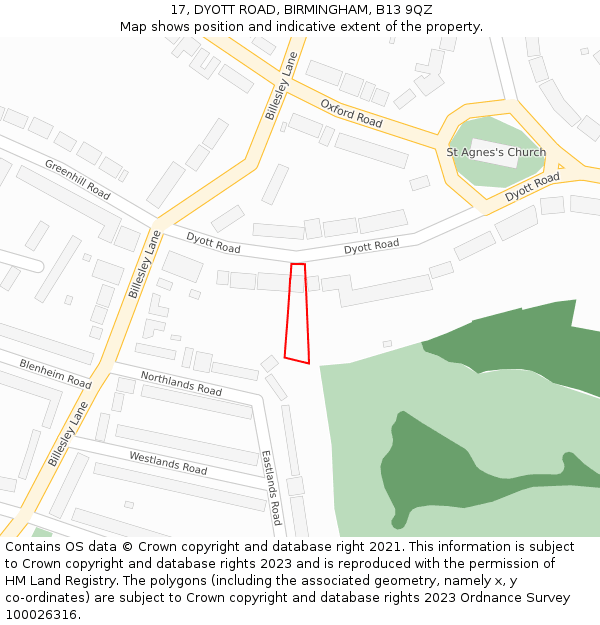 17, DYOTT ROAD, BIRMINGHAM, B13 9QZ: Location map and indicative extent of plot