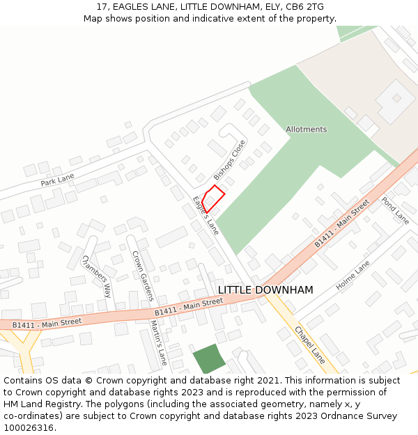 17, EAGLES LANE, LITTLE DOWNHAM, ELY, CB6 2TG: Location map and indicative extent of plot