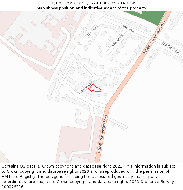 17, EALHAM CLOSE, CANTERBURY, CT4 7BW: Location map and indicative extent of plot