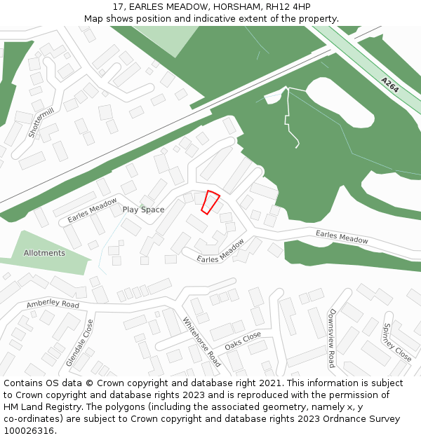 17, EARLES MEADOW, HORSHAM, RH12 4HP: Location map and indicative extent of plot