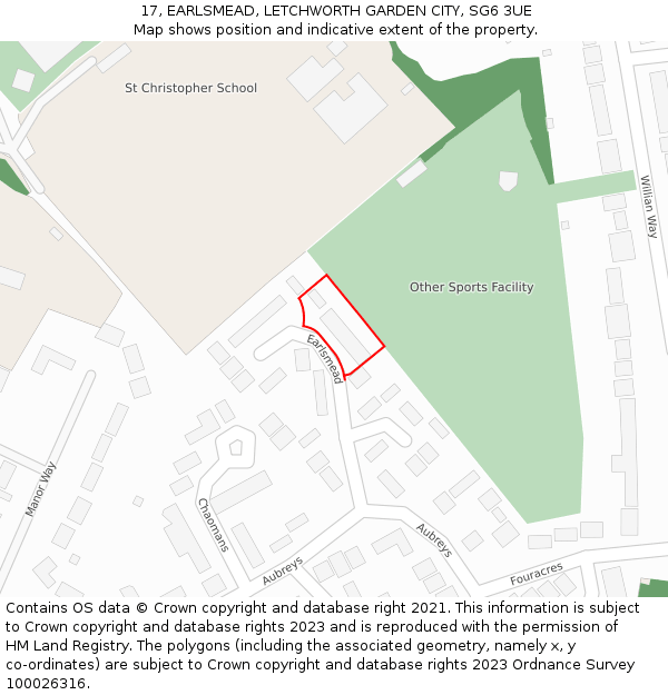 17, EARLSMEAD, LETCHWORTH GARDEN CITY, SG6 3UE: Location map and indicative extent of plot