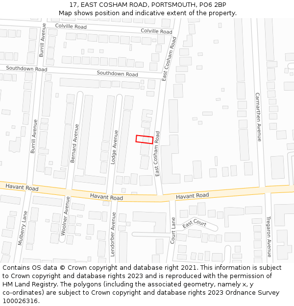 17, EAST COSHAM ROAD, PORTSMOUTH, PO6 2BP: Location map and indicative extent of plot