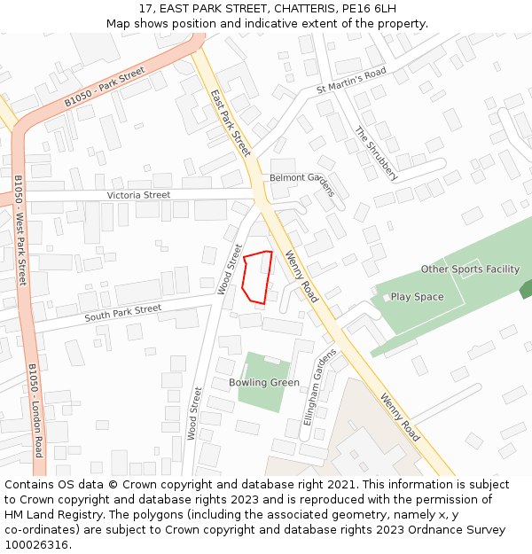 17, EAST PARK STREET, CHATTERIS, PE16 6LH: Location map and indicative extent of plot