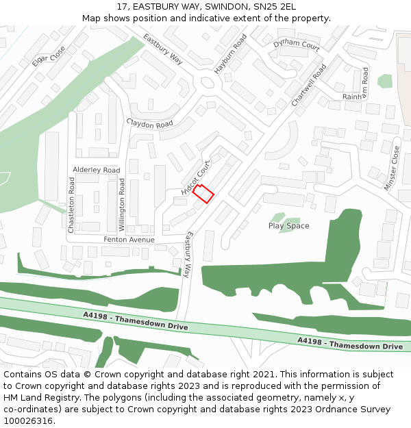 17, EASTBURY WAY, SWINDON, SN25 2EL: Location map and indicative extent of plot
