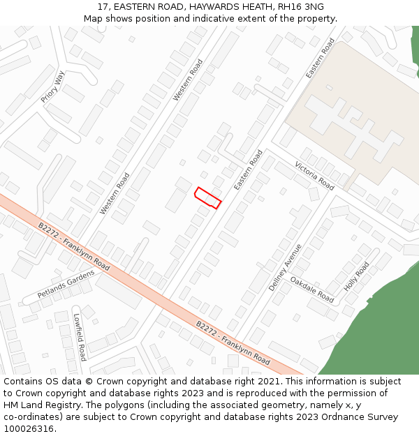 17, EASTERN ROAD, HAYWARDS HEATH, RH16 3NG: Location map and indicative extent of plot