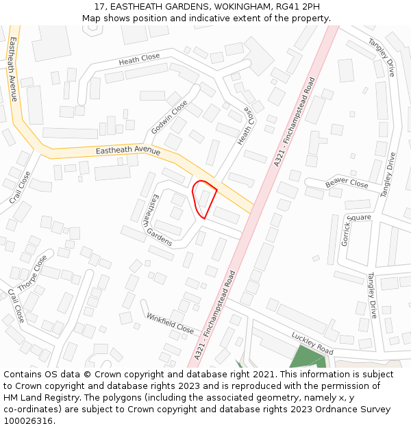 17, EASTHEATH GARDENS, WOKINGHAM, RG41 2PH: Location map and indicative extent of plot