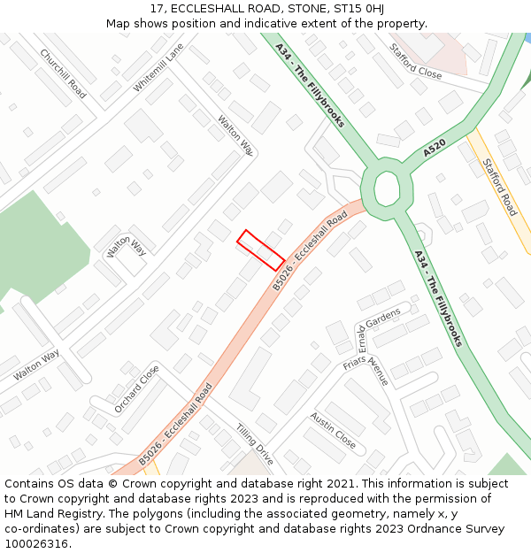 17, ECCLESHALL ROAD, STONE, ST15 0HJ: Location map and indicative extent of plot