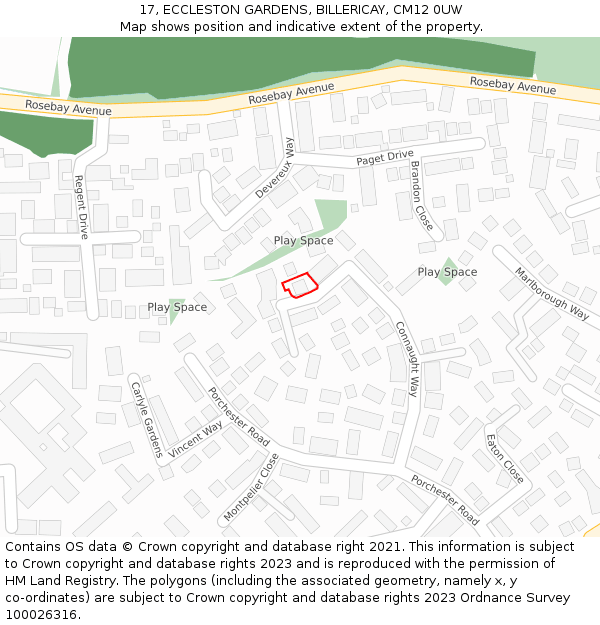 17, ECCLESTON GARDENS, BILLERICAY, CM12 0UW: Location map and indicative extent of plot