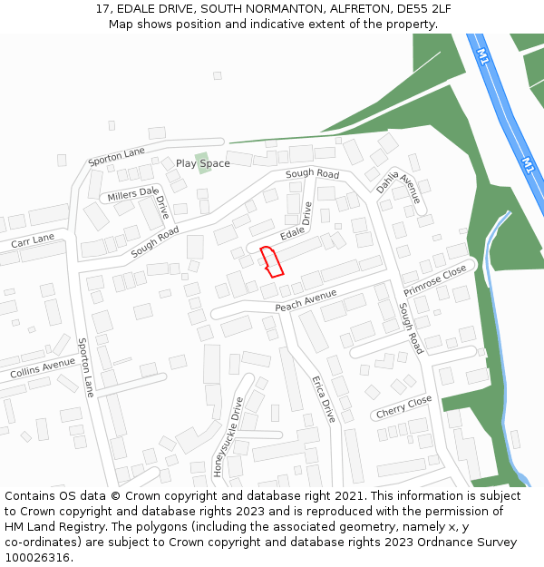 17, EDALE DRIVE, SOUTH NORMANTON, ALFRETON, DE55 2LF: Location map and indicative extent of plot