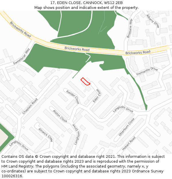 17, EDEN CLOSE, CANNOCK, WS12 2EB: Location map and indicative extent of plot