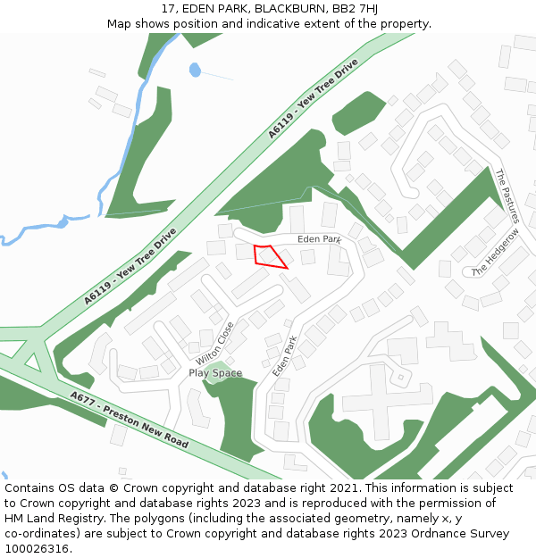 17, EDEN PARK, BLACKBURN, BB2 7HJ: Location map and indicative extent of plot