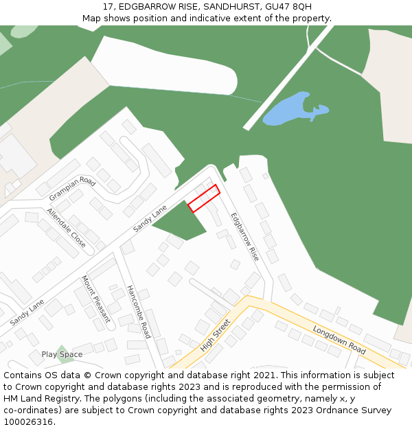 17, EDGBARROW RISE, SANDHURST, GU47 8QH: Location map and indicative extent of plot