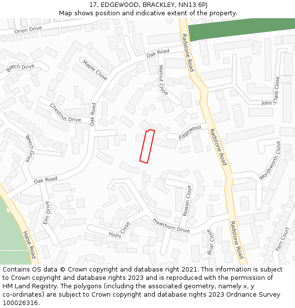 17, EDGEWOOD, BRACKLEY, NN13 6PJ: Location map and indicative extent of plot