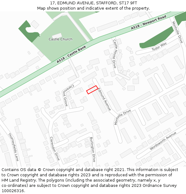 17, EDMUND AVENUE, STAFFORD, ST17 9FT: Location map and indicative extent of plot