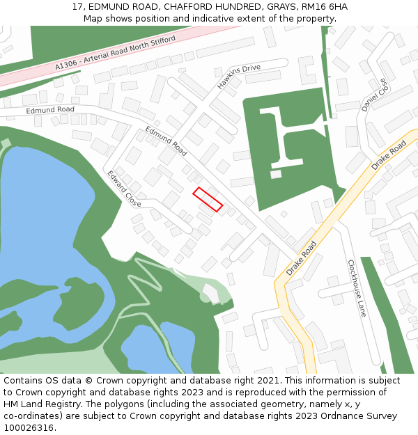 17, EDMUND ROAD, CHAFFORD HUNDRED, GRAYS, RM16 6HA: Location map and indicative extent of plot