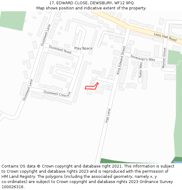 17, EDWARD CLOSE, DEWSBURY, WF12 9PQ: Location map and indicative extent of plot