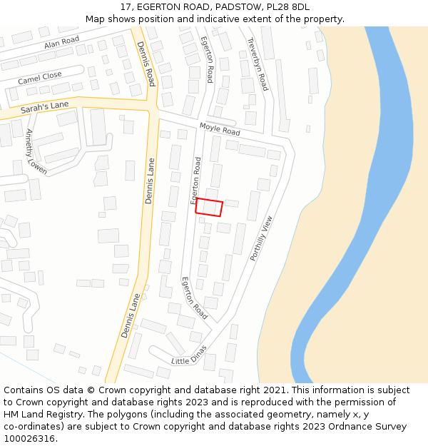 17, EGERTON ROAD, PADSTOW, PL28 8DL: Location map and indicative extent of plot