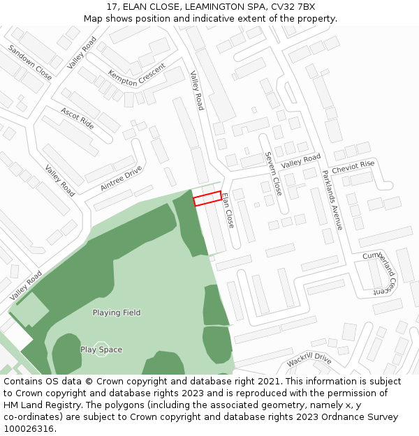 17, ELAN CLOSE, LEAMINGTON SPA, CV32 7BX: Location map and indicative extent of plot