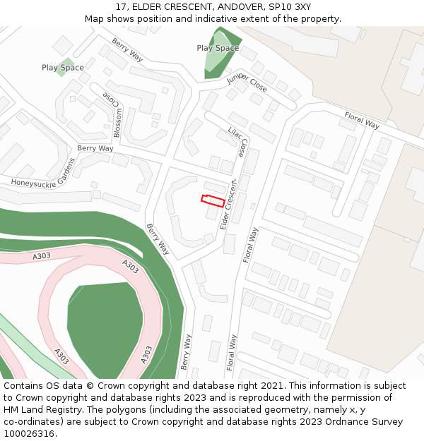 17, ELDER CRESCENT, ANDOVER, SP10 3XY: Location map and indicative extent of plot