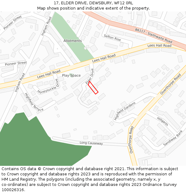 17, ELDER DRIVE, DEWSBURY, WF12 0RL: Location map and indicative extent of plot