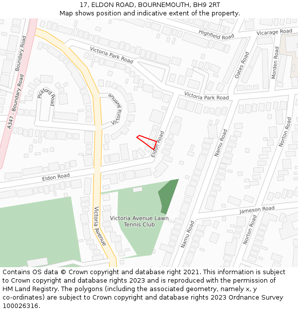 17, ELDON ROAD, BOURNEMOUTH, BH9 2RT: Location map and indicative extent of plot