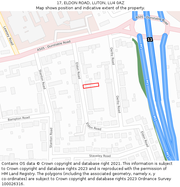 17, ELDON ROAD, LUTON, LU4 0AZ: Location map and indicative extent of plot