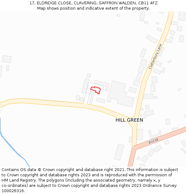 17, ELDRIDGE CLOSE, CLAVERING, SAFFRON WALDEN, CB11 4FZ: Location map and indicative extent of plot