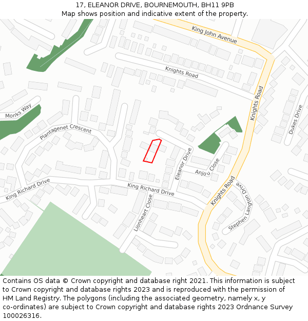 17, ELEANOR DRIVE, BOURNEMOUTH, BH11 9PB: Location map and indicative extent of plot