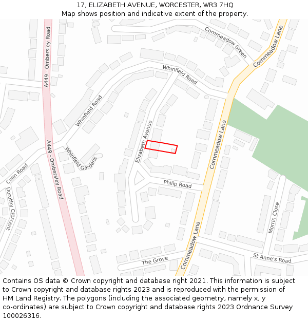 17, ELIZABETH AVENUE, WORCESTER, WR3 7HQ: Location map and indicative extent of plot
