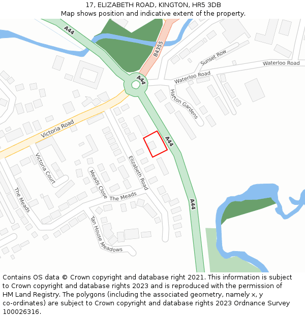 17, ELIZABETH ROAD, KINGTON, HR5 3DB: Location map and indicative extent of plot