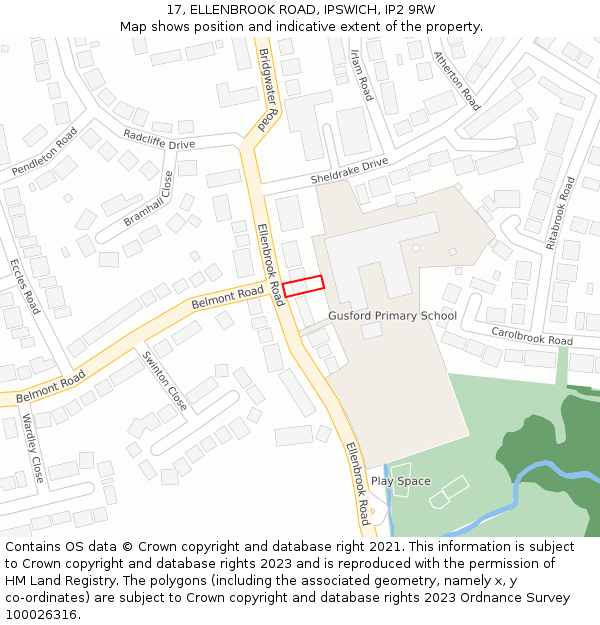 17, ELLENBROOK ROAD, IPSWICH, IP2 9RW: Location map and indicative extent of plot