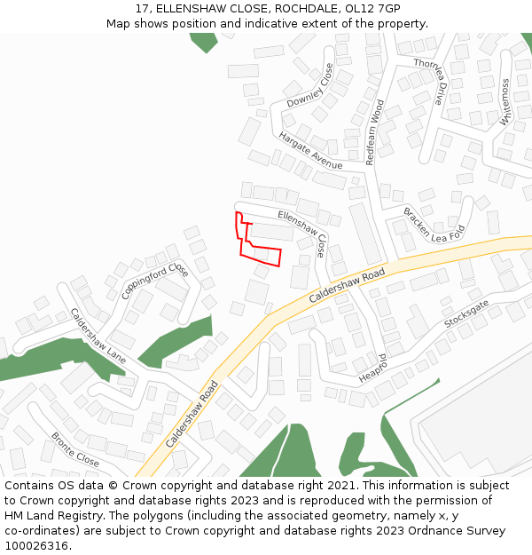 17, ELLENSHAW CLOSE, ROCHDALE, OL12 7GP: Location map and indicative extent of plot