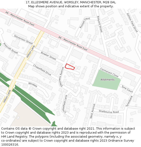 17, ELLESMERE AVENUE, WORSLEY, MANCHESTER, M28 0AL: Location map and indicative extent of plot