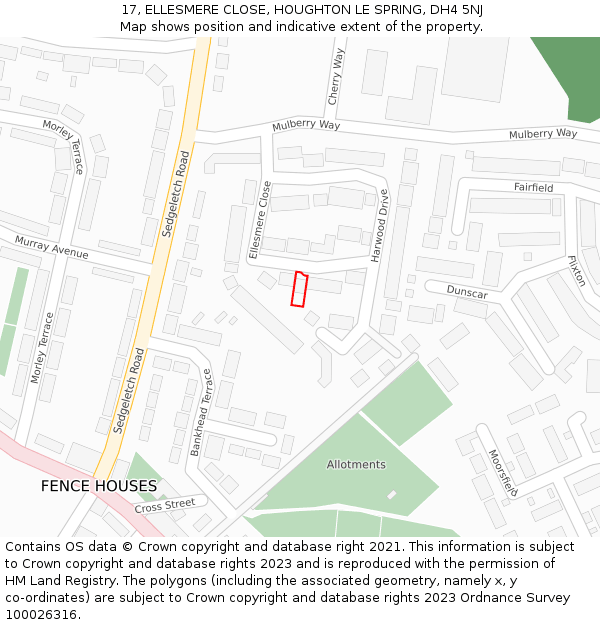 17, ELLESMERE CLOSE, HOUGHTON LE SPRING, DH4 5NJ: Location map and indicative extent of plot