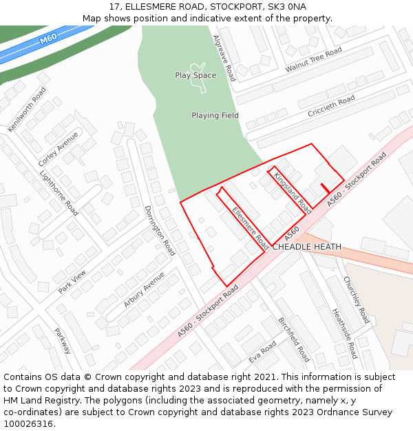 17, ELLESMERE ROAD, STOCKPORT, SK3 0NA: Location map and indicative extent of plot