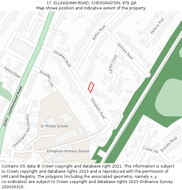 17, ELLINGHAM ROAD, CHESSINGTON, KT9 2JA: Location map and indicative extent of plot