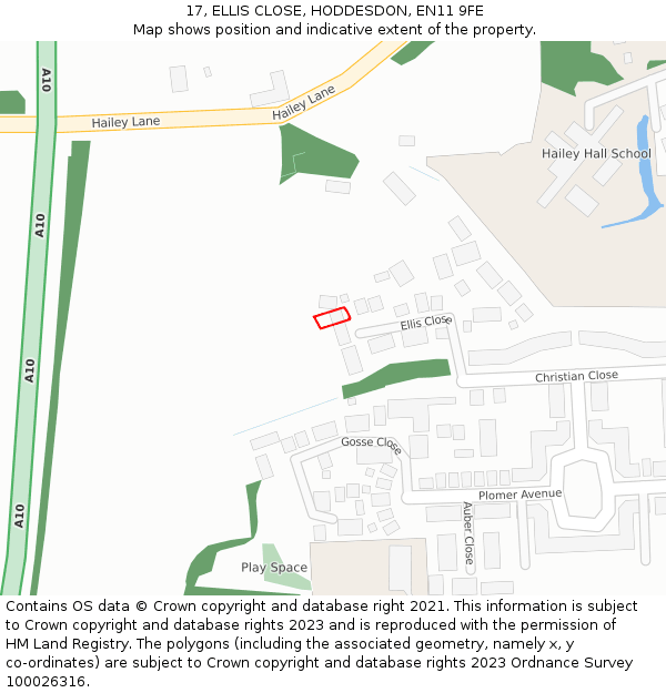 17, ELLIS CLOSE, HODDESDON, EN11 9FE: Location map and indicative extent of plot