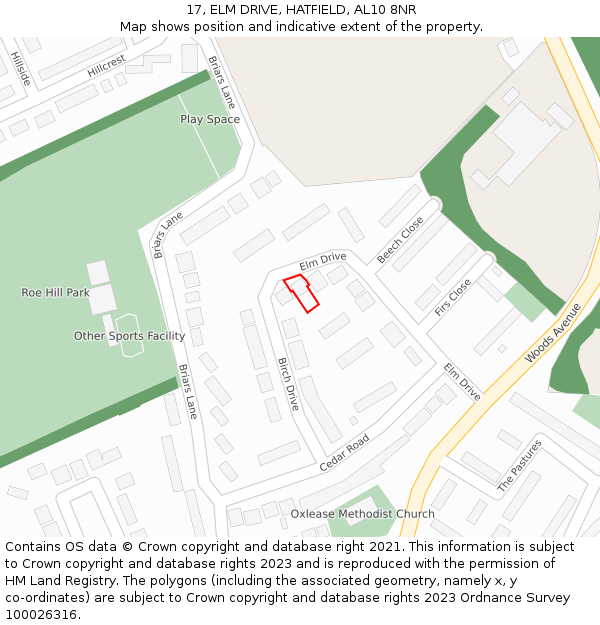 17, ELM DRIVE, HATFIELD, AL10 8NR: Location map and indicative extent of plot
